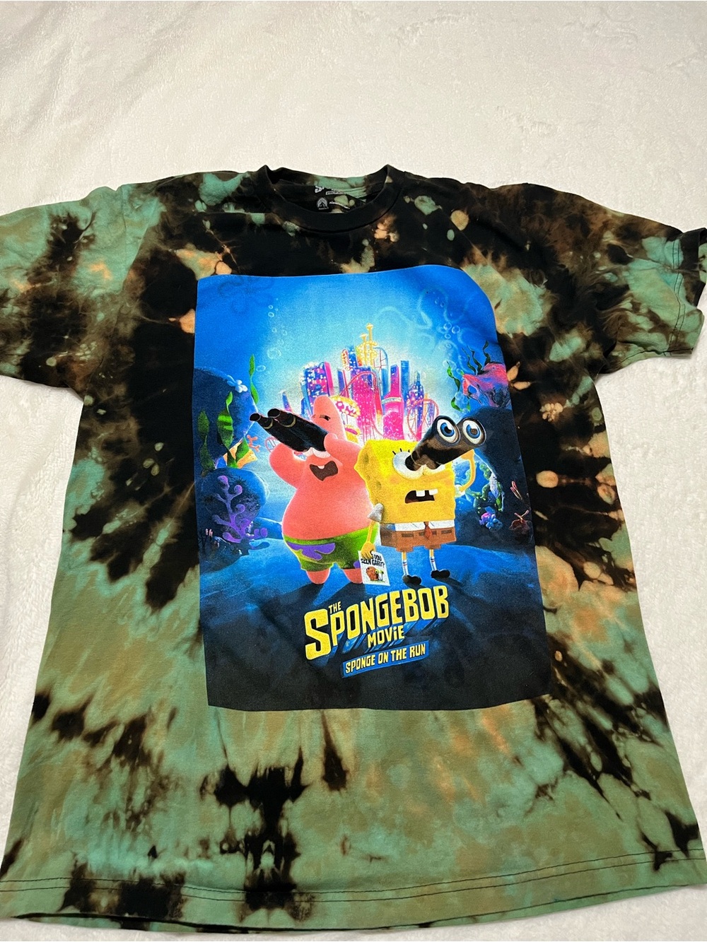 The SpongeBob Movie SpongeBob on the Run Tie-Dye Graphic Tee - Black & Green